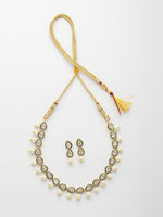 Thumbnail for NVR Women Gold-Polished Pear Shape Kundan Studded Short Jewellery Set - Distacart