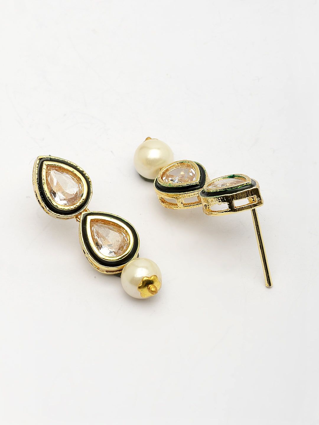 NVR Women Gold-Polished Pear Shape Kundan Studded Short Jewellery Set - Distacart