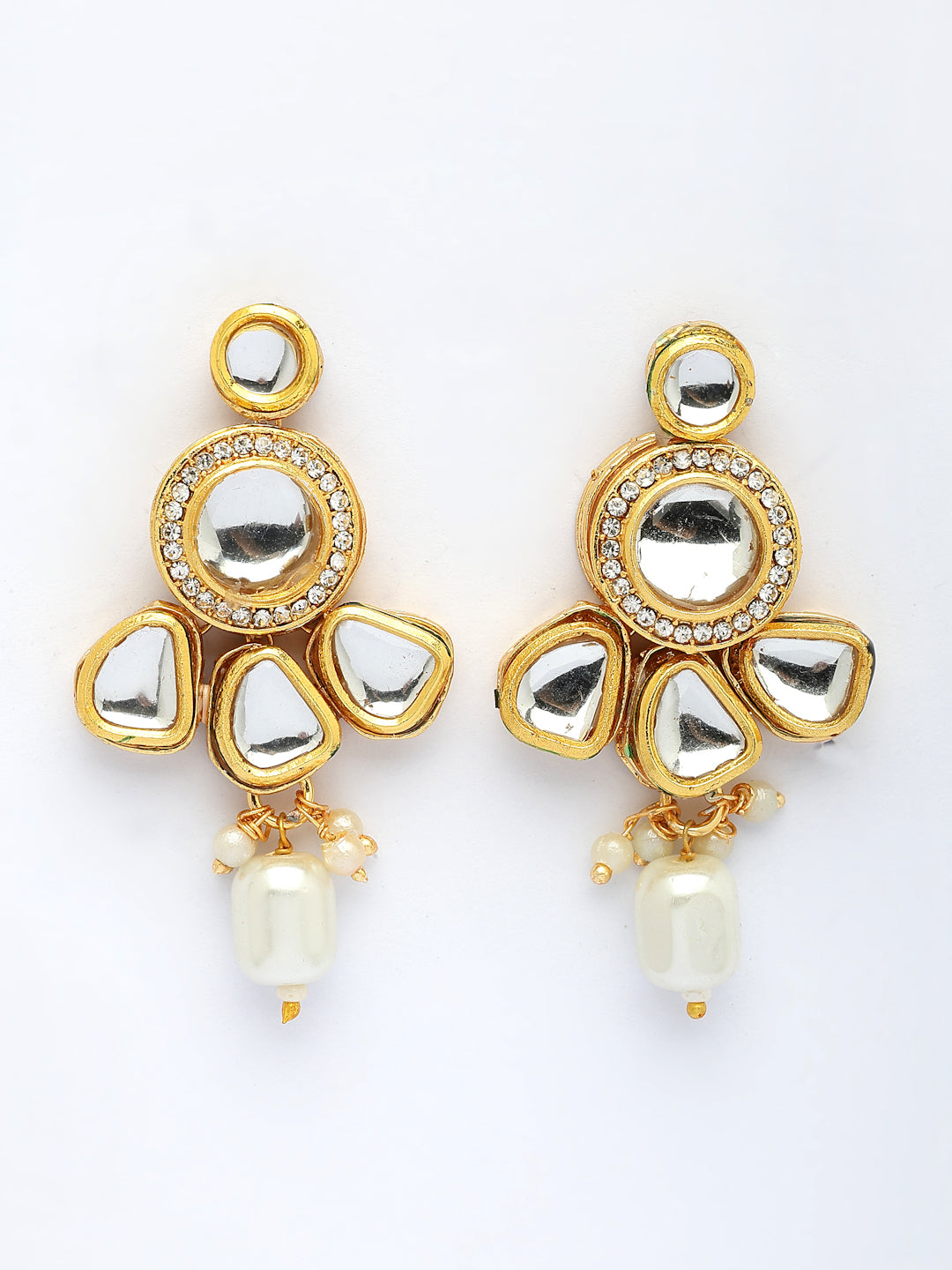 NVR Women Gold-Polished Kundan Studded & Pearls Long Jewellery Set - Distacart