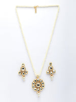 Thumbnail for NVR Women Gold-Polished Kundan Studded & Pearls Long Jewellery Set - Distacart