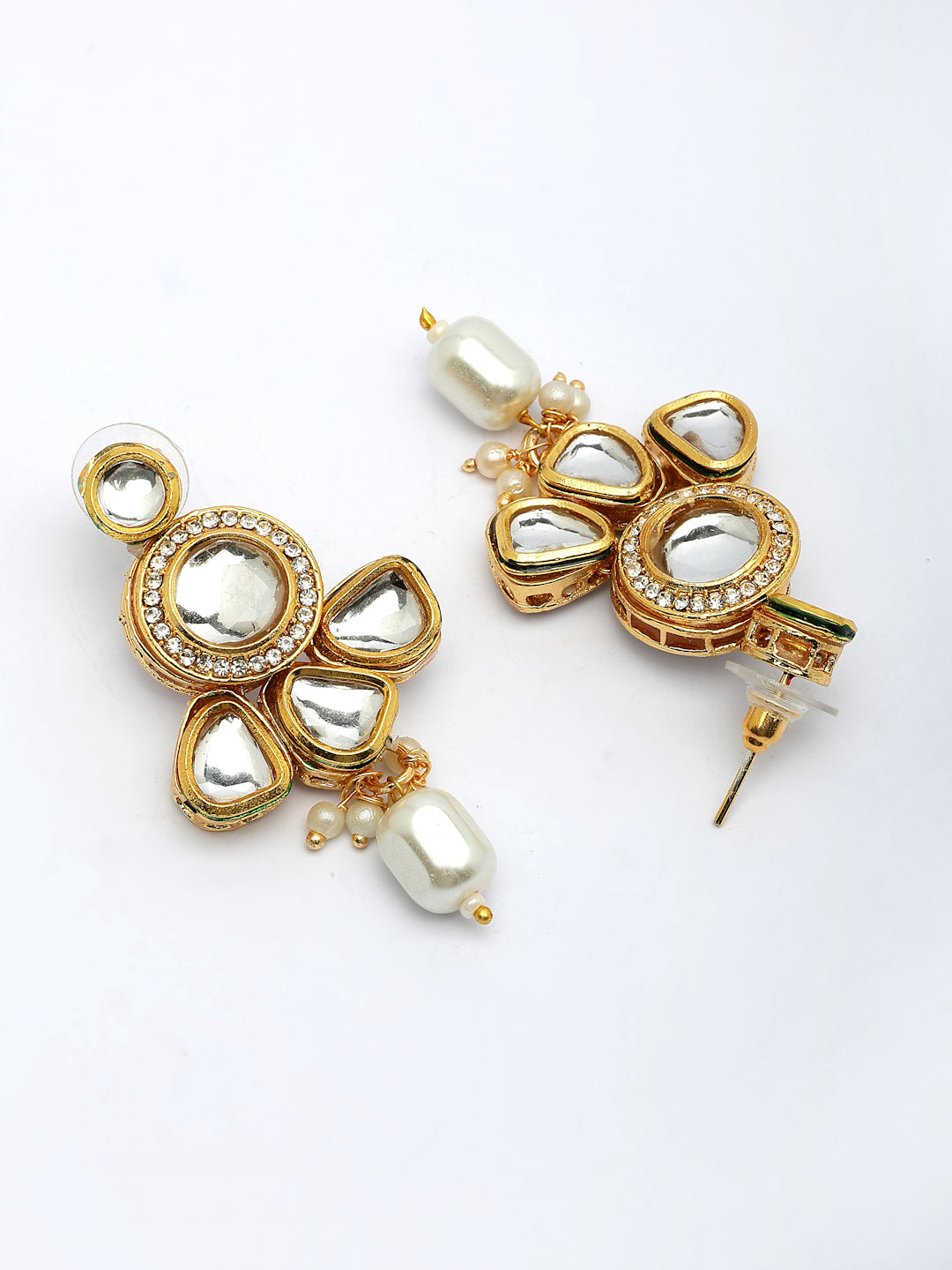 NVR Women Gold-Polished Kundan Studded & Pearls Long Jewellery Set - Distacart