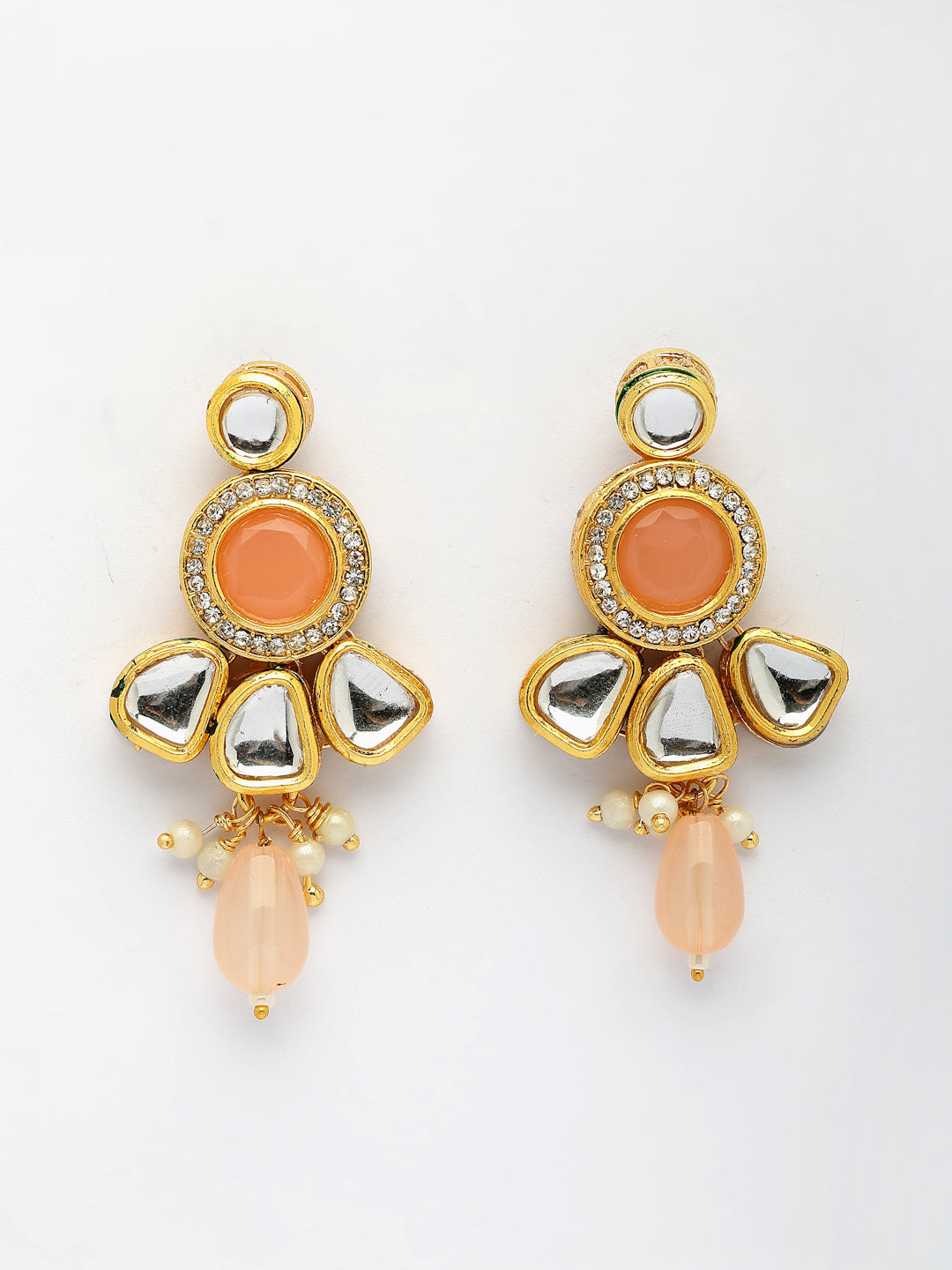 NVR Women Peach Stones with Kundan Studded Long Jewellery Set - Distacart