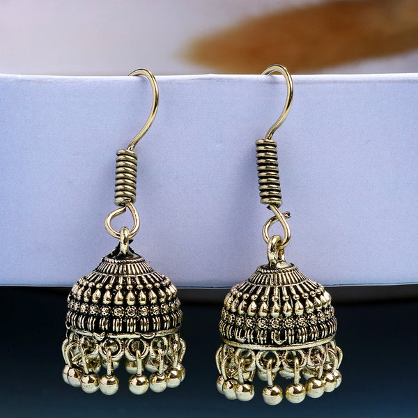 NVR Women Gold-Polished Traditional Oxidized Jhumka Earrings - Distacart