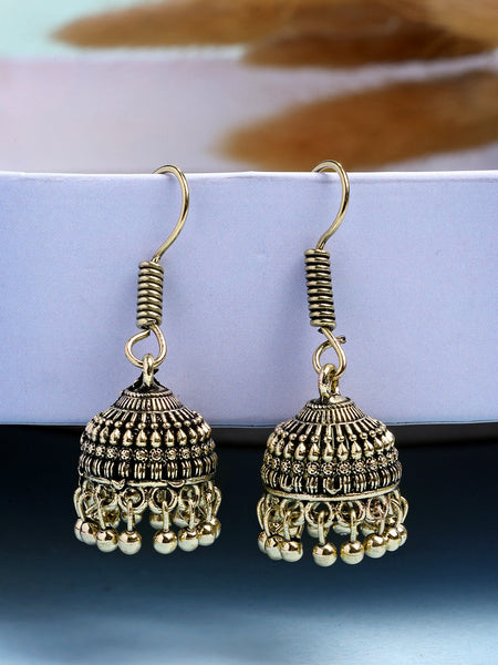 NVR Women Gold-Polished Traditional Oxidized Jhumka Earrings - Distacart