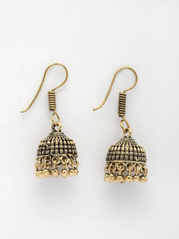 NVR Women Gold-Polished Traditional Oxidized Jhumka Earrings - Distacart