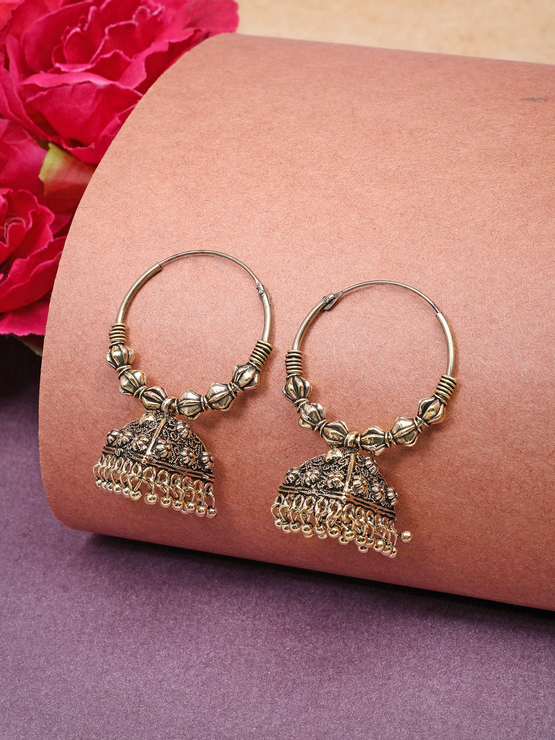 NVR Women's Ethnic Gold-Polished Oxidized Jhumka Earrings - Distacart