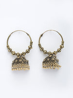 Thumbnail for NVR Women's Ethnic Gold-Polished Oxidized Jhumka Earrings - Distacart