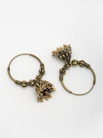 Thumbnail for NVR Women's Traditional Gold-Polished Oxidized Jhumka Earrings - Distacart