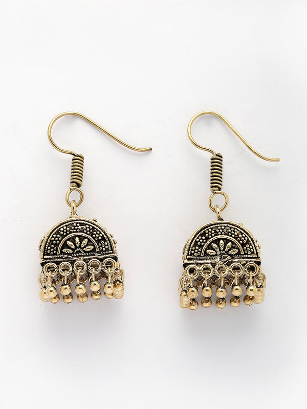 NVR Women Gold-Polished Oxidized Contemporary Jhumka Earrings - Distacart