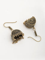 Thumbnail for NVR Women Gold-Polished Oxidized Contemporary Jhumka Earrings - Distacart