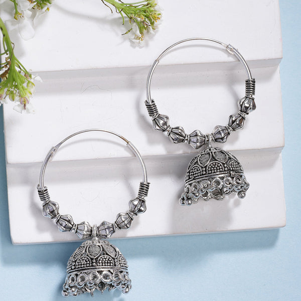NVR Women's Handmade Silver Plated Oxidized Traditional Jhumka Earrings - Distacart