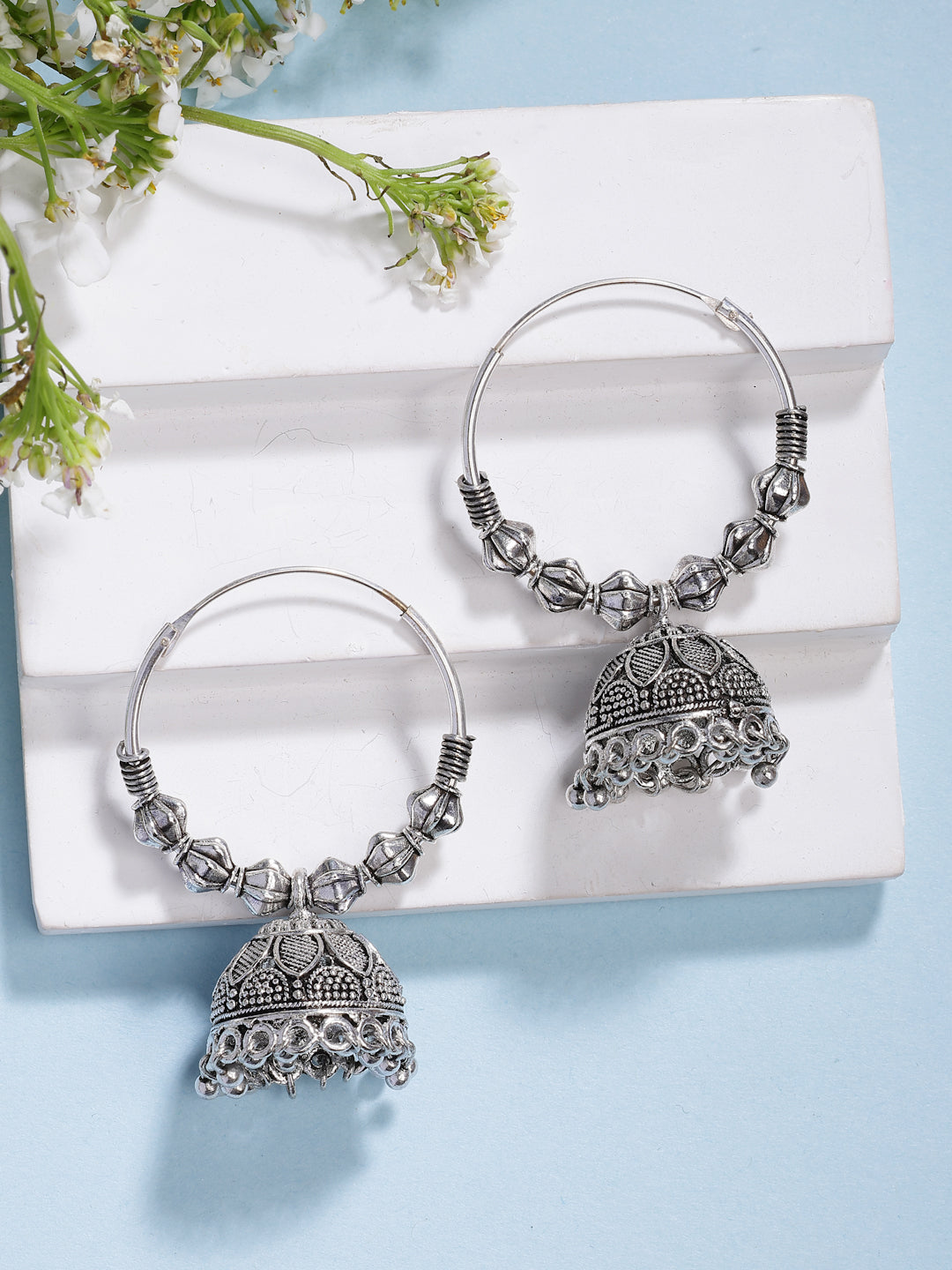 NVR Women's Handmade Silver Plated Oxidized Traditional Jhumka Earrings - Distacart