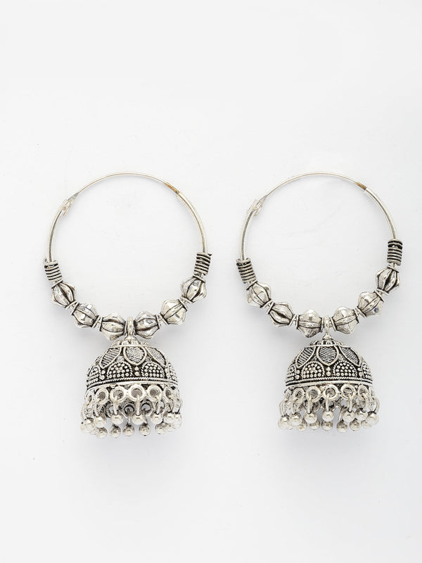 NVR Women's Handmade Silver Plated Oxidized Traditional Jhumka Earrings - Distacart