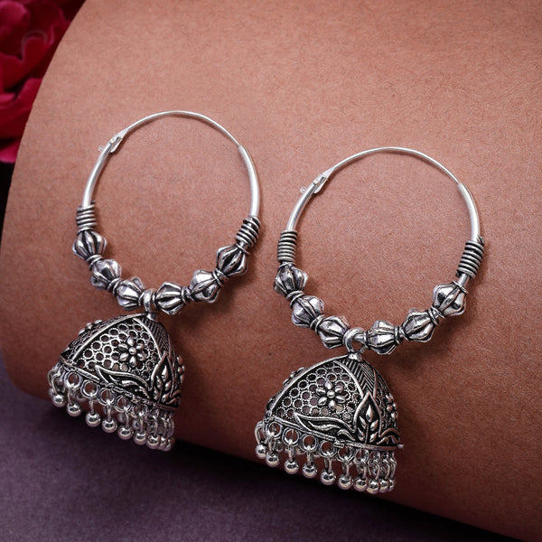 NVR Women's Silver Plated Oxidized Contemporary Jhumka Earrings - Distacart