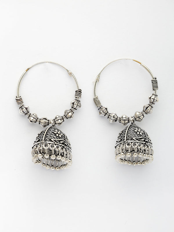NVR Women's Silver Plated Oxidized Contemporary Jhumka Earrings - Distacart