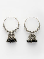 Thumbnail for NVR Women Oxidized Silver Plated Black Artificial Beads Jhumka Earrings - Distacart