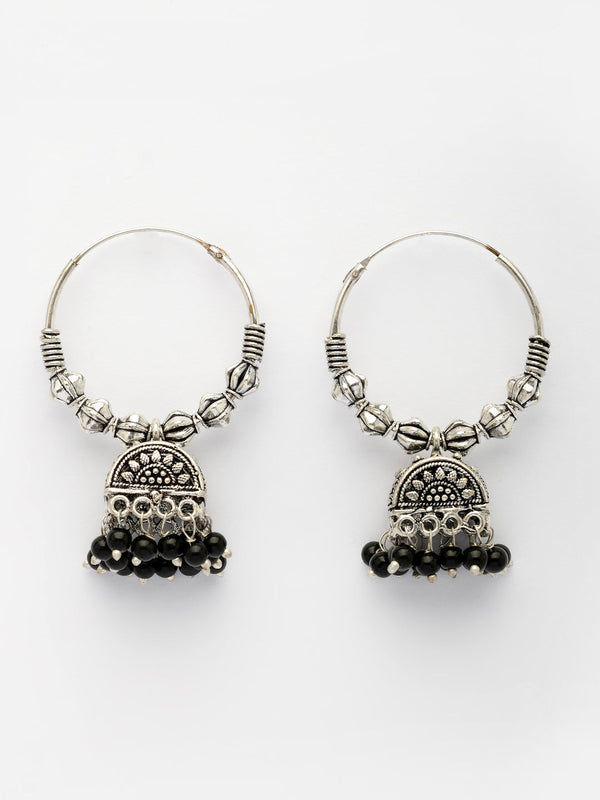 NVR Women Oxidized Silver Plated Black Artificial Beads Jhumka Earrings - Distacart