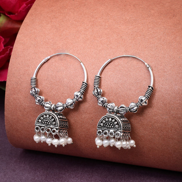 NVR Women Oxidized Silver Plated White Artificial Beads Jhumka Earrings - Distacart