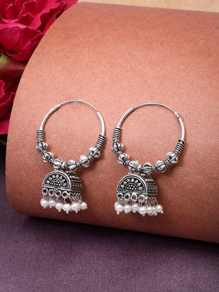 NVR Women Oxidized Silver Plated White Artificial Beads Jhumka Earrings - Distacart