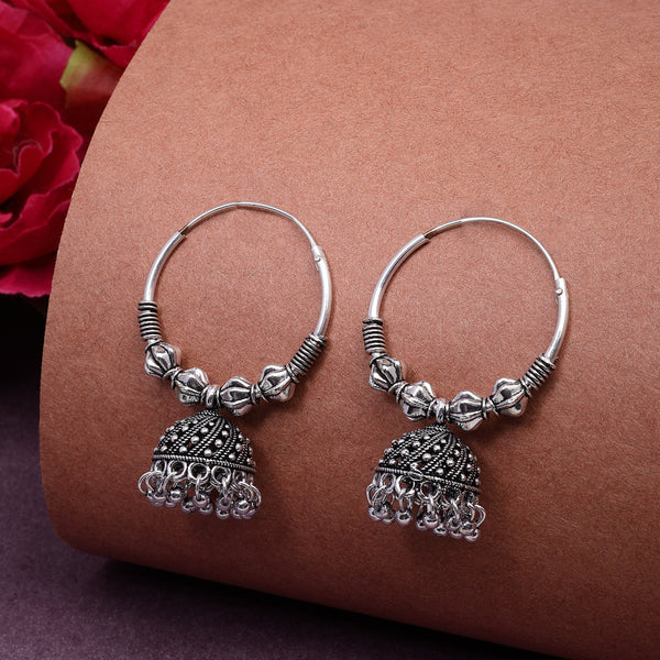 NVR Women's Ethnic Silver Plated Oxidized Circle Jhumka Earrings - Distacart