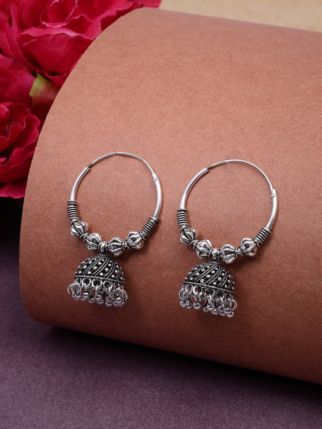 NVR Women's Ethnic Silver Plated Oxidized Circle Jhumka Earrings - Distacart