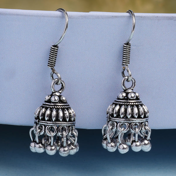 NVR Women's Traditional Silver Plated Oxidized Jhumka Earrings - Distacart