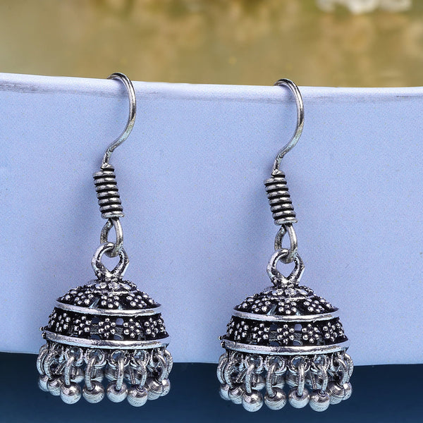 NVR Women Silver Plated Oxidized Traditional Jhumka Earrings - Distacart