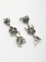 Thumbnail for NVR Women Silver Toned Oxidized Floral Design Jhumka Earrings - Distacart