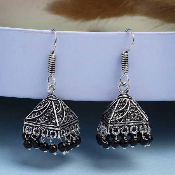 NVR Women's Oxidized Silver Plated Black Artificial Beads Jhumka Earrings - Distacart