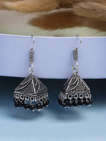 Thumbnail for NVR Women's Oxidized Silver Plated Black Artificial Beads Jhumka Earrings - Distacart