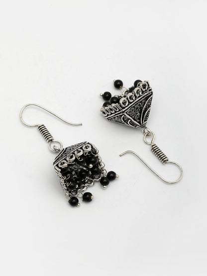NVR Women's Oxidized Silver Plated Black Artificial Beads Jhumka Earrings - Distacart