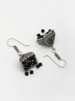 Thumbnail for NVR Women's Oxidized Silver Plated Black Artificial Beads Jhumka Earrings - Distacart