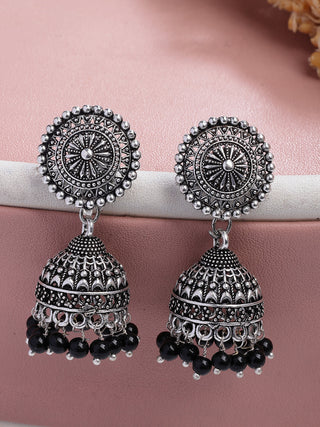 NVR Women's Oxidized Silver Plated Black Artificial Beads Jhumka Earrings - Distacart