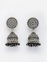Thumbnail for NVR Women's Oxidized Silver Plated Black Artificial Beads Jhumka Earrings - Distacart