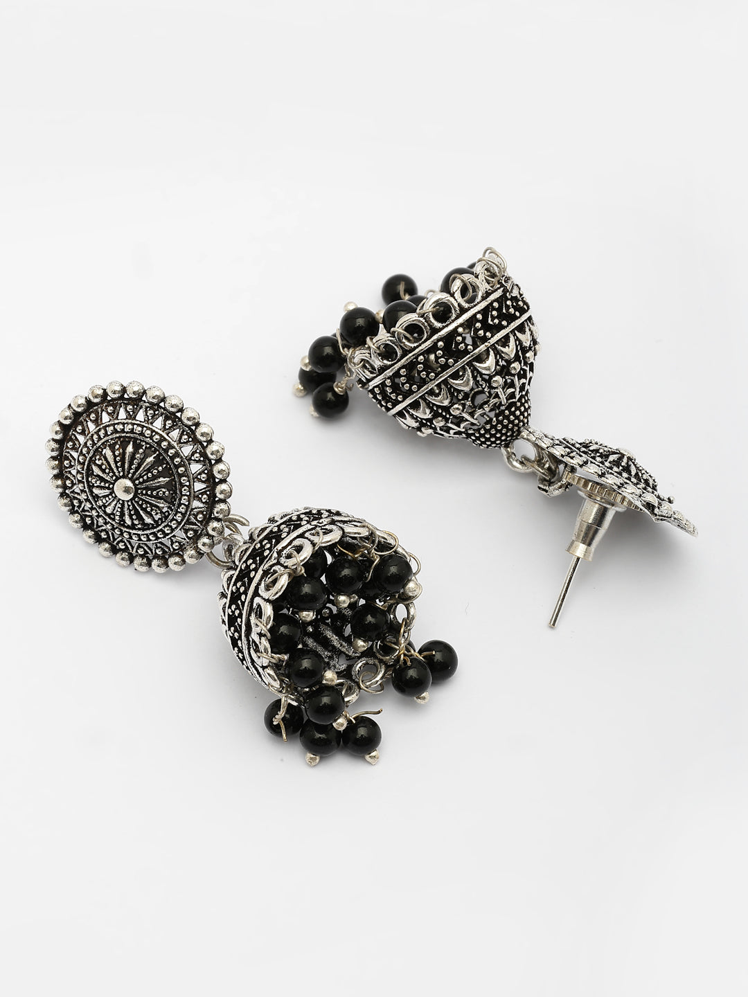 NVR Women's Oxidized Silver Plated Black Artificial Beads Jhumka Earrings - Distacart