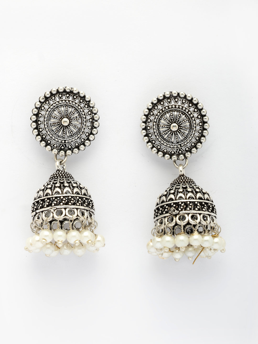 NVR Women's Oxidized Silver Plated White Artificial Beads Jhumka Earrings - Distacart