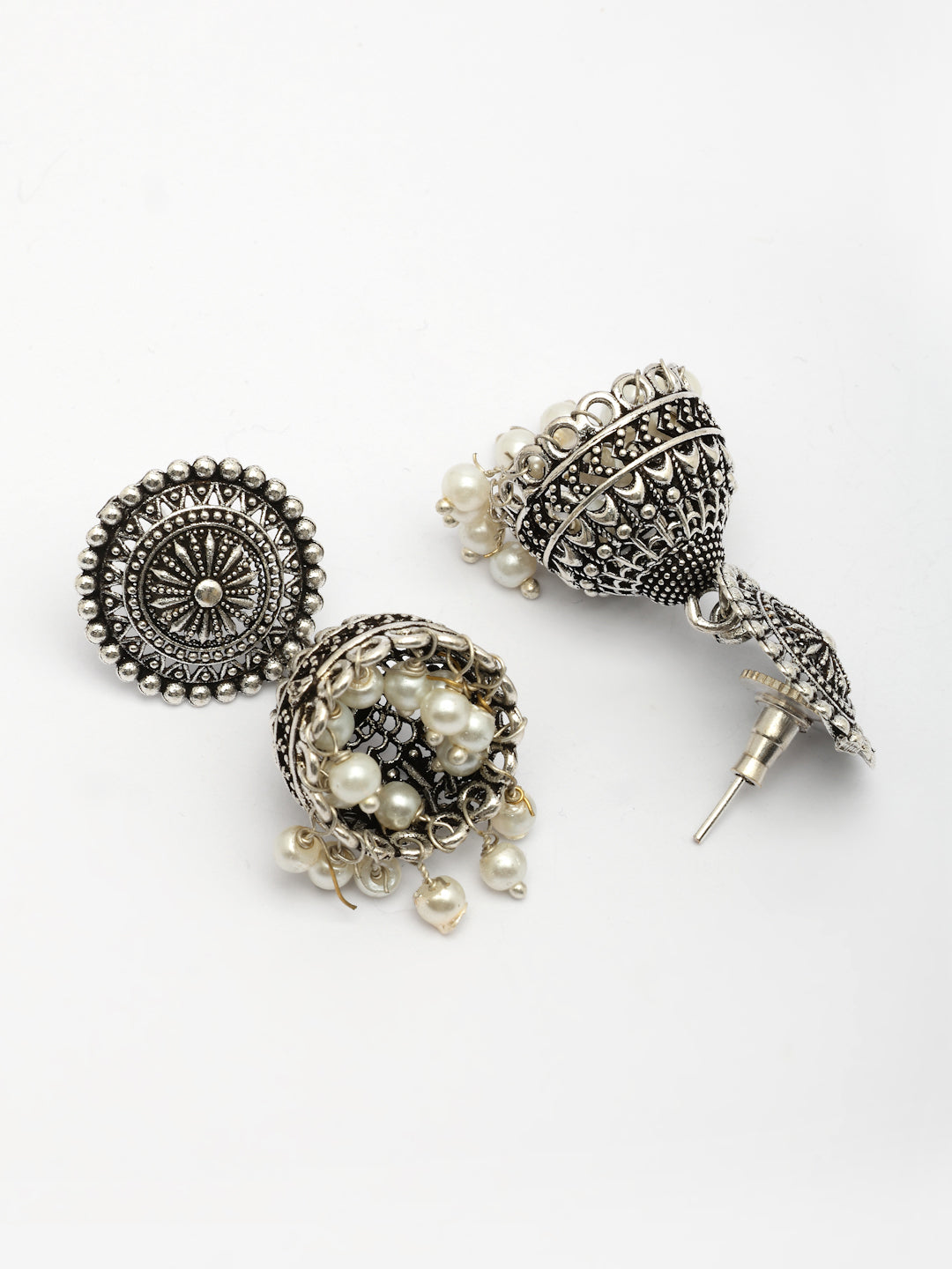 NVR Women's Oxidized Silver Plated White Artificial Beads Jhumka Earrings - Distacart