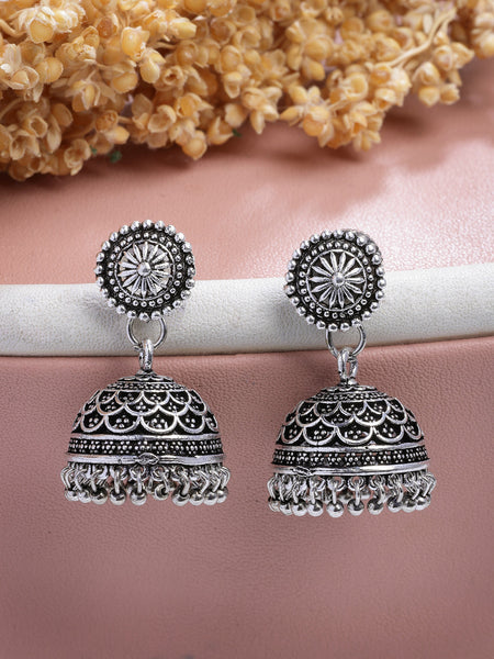 NVR Women Silver Plated Round Shape Oxidized Traditional Jhumka Earrings - Distacart