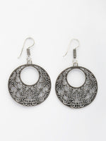 Thumbnail for NVR Women Ethnic Silver-Plated Oxidized Chandbali Earrings - Distacart