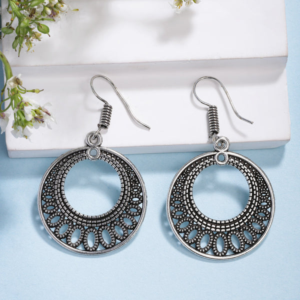 NVR Women Ethnic Oxidized Silver-Plated Chandbali Earrings - Distacart