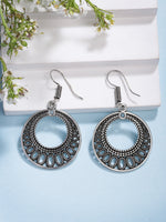 Thumbnail for NVR Women Ethnic Oxidized Silver-Plated Chandbali Earrings - Distacart