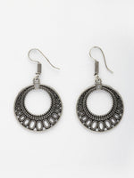 Thumbnail for NVR Women Ethnic Oxidized Silver-Plated Chandbali Earrings - Distacart