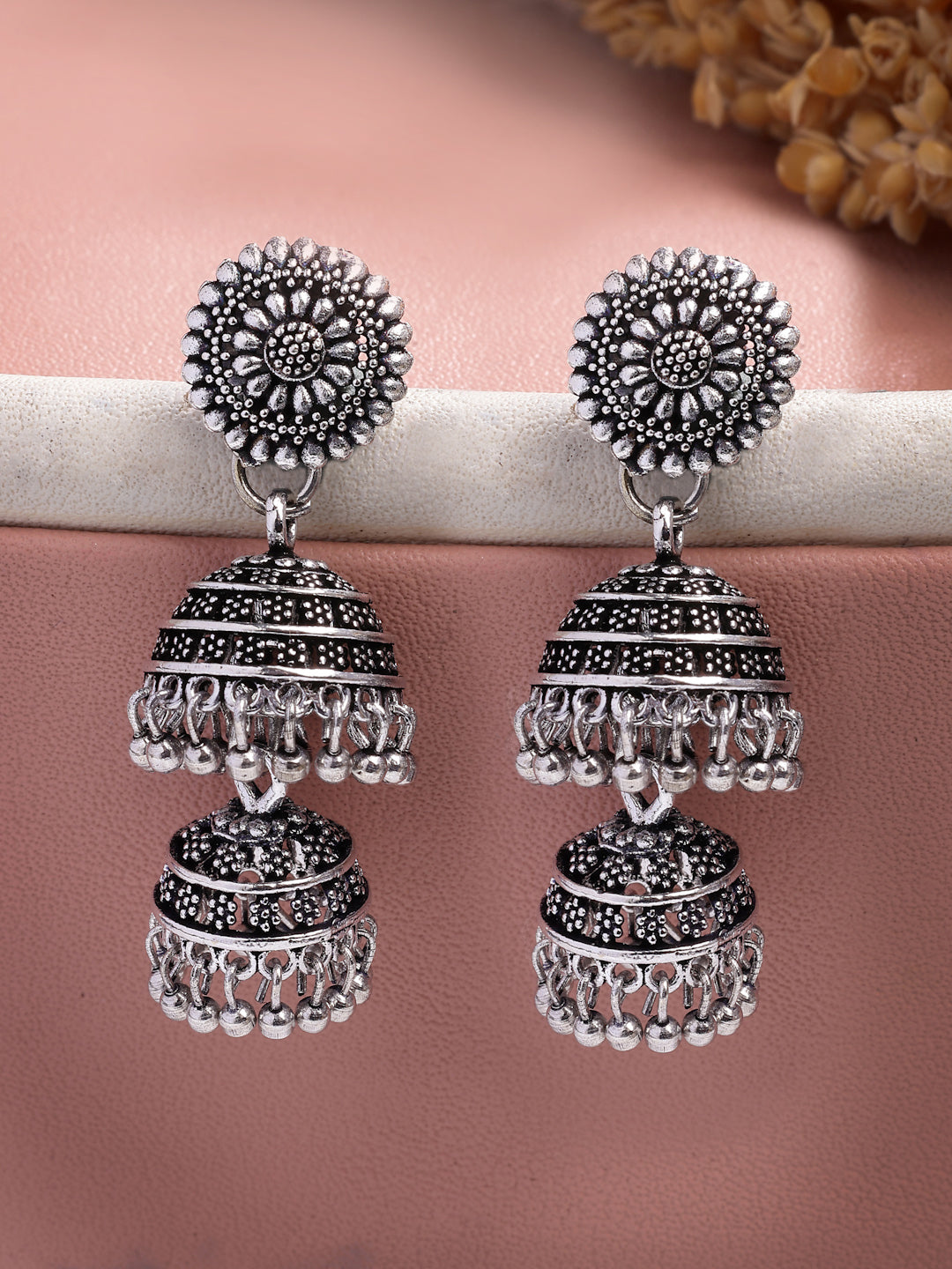NVR Women Silver Plated Oxidized German Silver Jhumka Earrings - Distacart