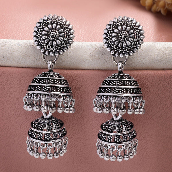 NVR Women Silver Plated Oxidized German Silver Jhumka Earrings - Distacart