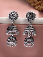 Thumbnail for NVR Women Silver Plated Oxidized German Silver Jhumka Earrings