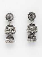 Thumbnail for NVR Women Silver Plated Oxidized German Silver Jhumka Earrings