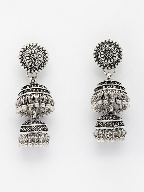 NVR Women Silver Plated Oxidized German Silver Jhumka Earrings