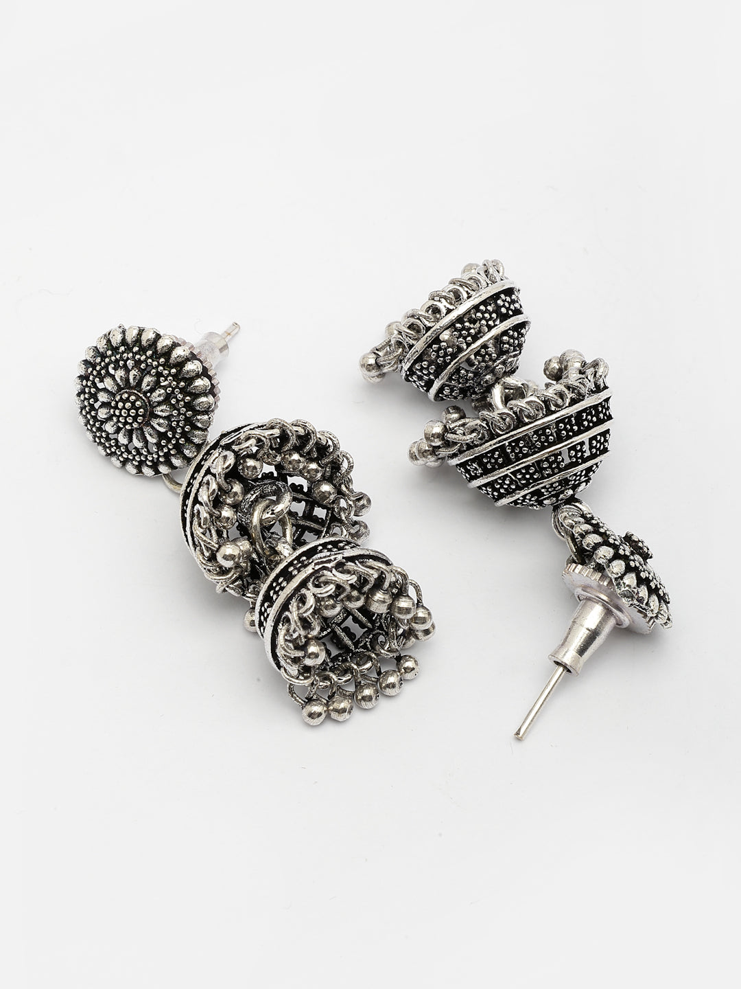 NVR Women Silver Plated Oxidized German Silver Jhumka Earrings