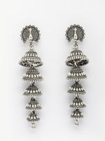 Thumbnail for NVR Women Silver Plated Oxidized Peacock Design Layered Jhumka Earrings - Distacart