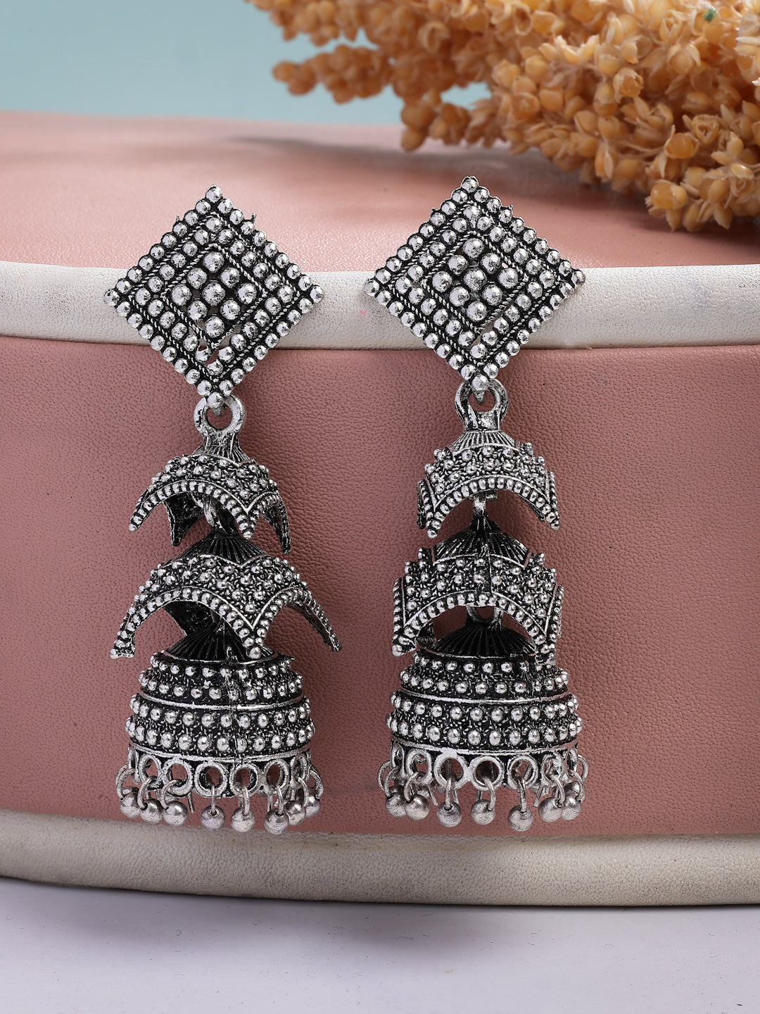 NVR Women's Traditional Oxidized Silver Plated Jhumka Earrings - Distacart